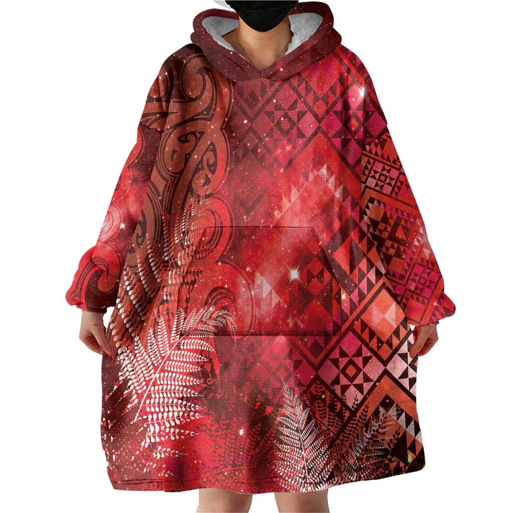 Aotearoa Taniko Matariki Wearable Blanket Hoodie Cosmic Red