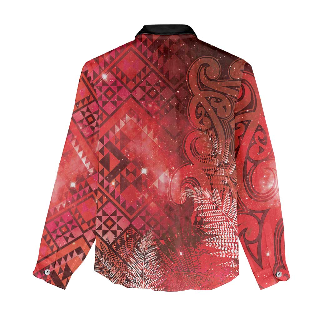 Aotearoa Taniko Matariki Women Casual Shirt Cosmic Red LT7 - Polynesian Pride