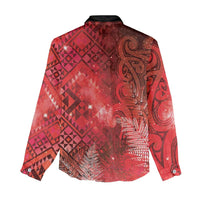 Aotearoa Taniko Matariki Women Casual Shirt Cosmic Red LT7 - Polynesian Pride