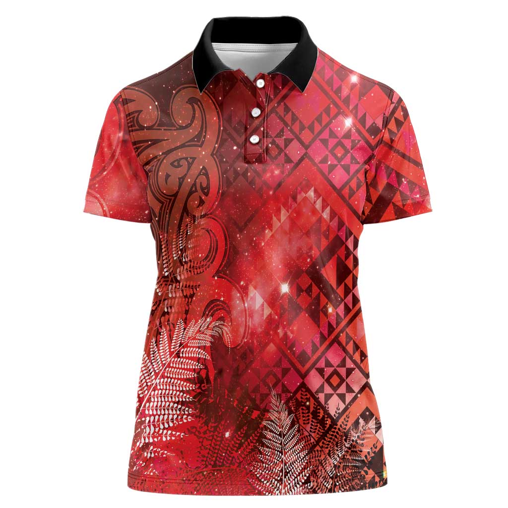 Aotearoa Taniko Matariki Women Polo Shirt Cosmic Red LT7 Female Red - Polynesian Pride