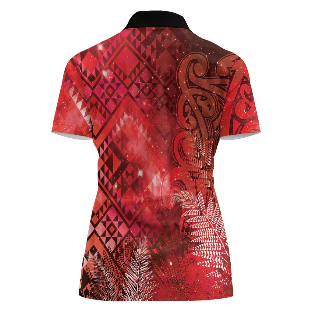 Aotearoa Taniko Matariki Women Polo Shirt Cosmic Red LT7 - Polynesian Pride