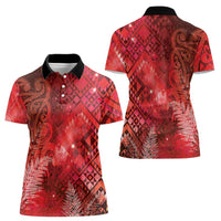 Aotearoa Taniko Matariki Women Polo Shirt Cosmic Red LT7 - Polynesian Pride