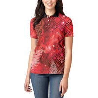 Aotearoa Taniko Matariki Women Polo Shirt Cosmic Red LT7 - Polynesian Pride