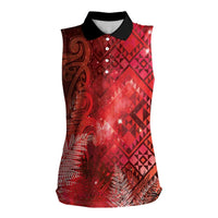 Aotearoa Taniko Matariki Women Sleeveless Polo Shirt Cosmic Red