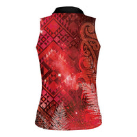 Aotearoa Taniko Matariki Women Sleeveless Polo Shirt Cosmic Red