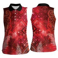 Aotearoa Taniko Matariki Women Sleeveless Polo Shirt Cosmic Red