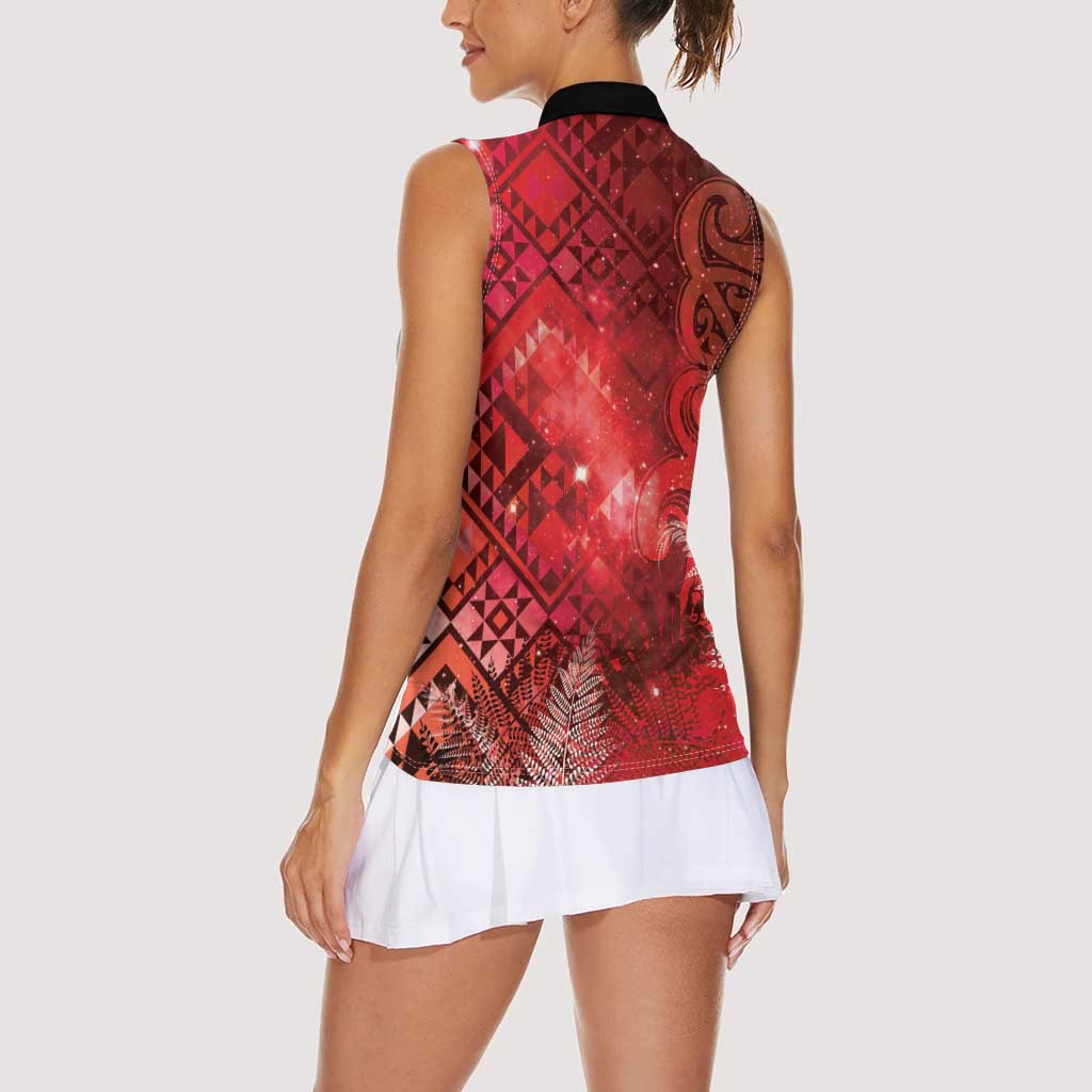 Aotearoa Taniko Matariki Women Sleeveless Polo Shirt Cosmic Red