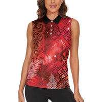 Aotearoa Taniko Matariki Women Sleeveless Polo Shirt Cosmic Red