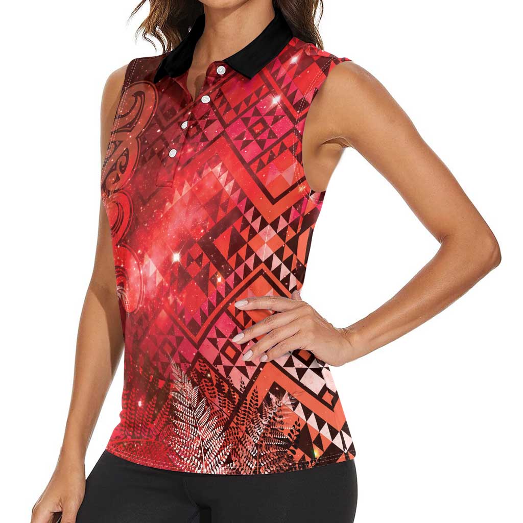 Aotearoa Taniko Matariki Women Sleeveless Polo Shirt Cosmic Red