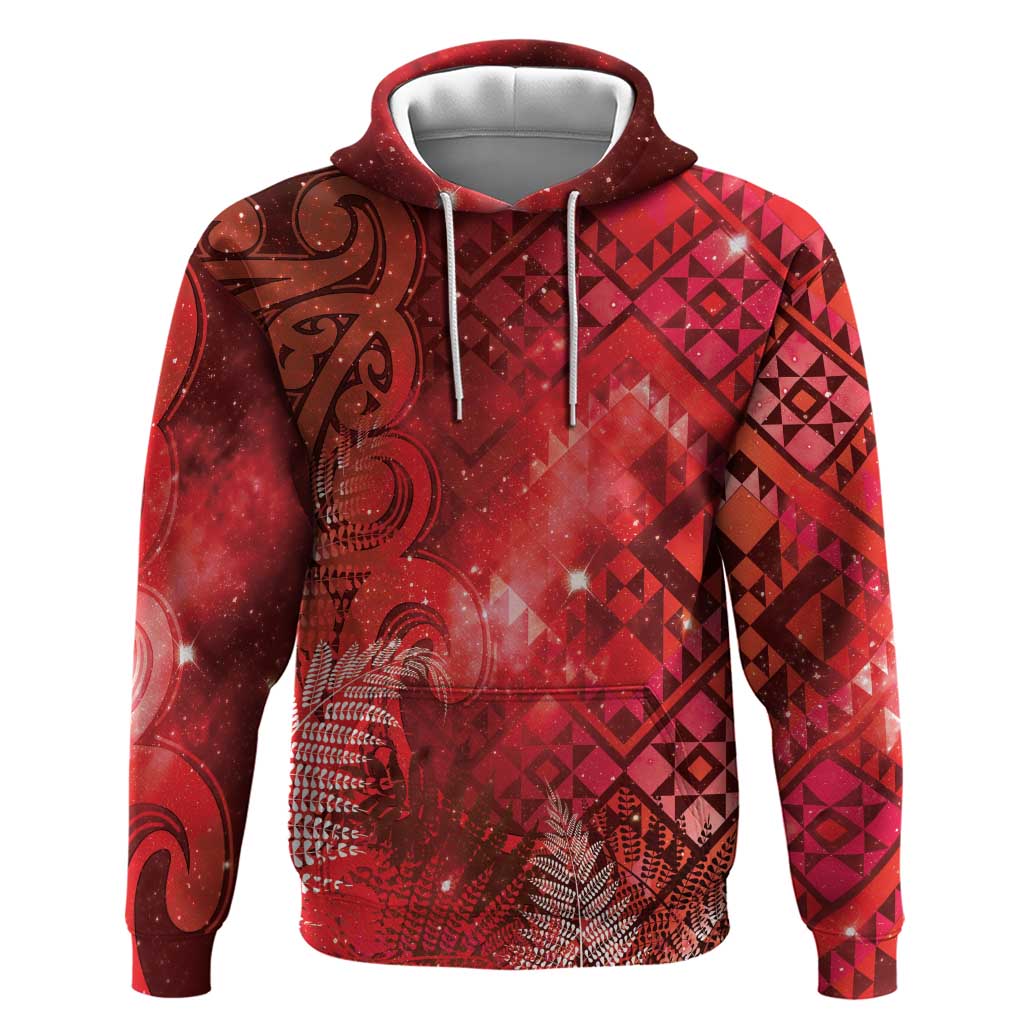 Aotearoa Taniko Matariki Zip Hoodie Cosmic Red LT7 Pullover Hoodie Red - Polynesian Pride