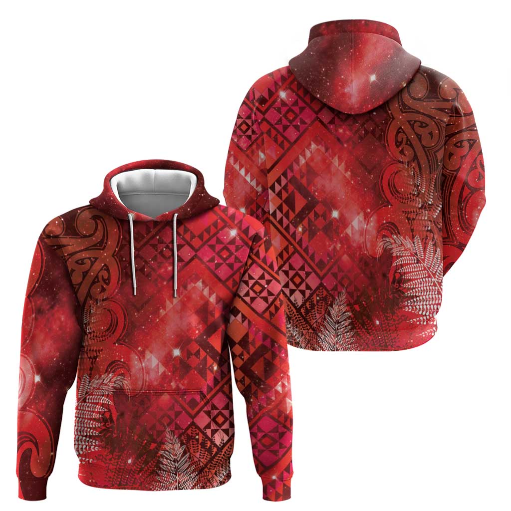 Aotearoa Taniko Matariki Zip Hoodie Cosmic Red LT7 - Polynesian Pride
