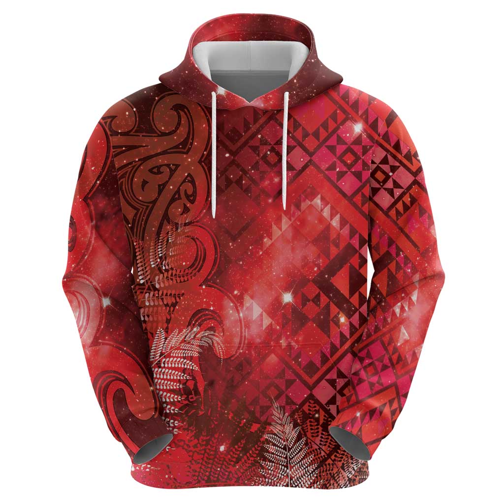 Aotearoa Taniko Matariki Zip Hoodie Cosmic Red LT7 - Polynesian Pride
