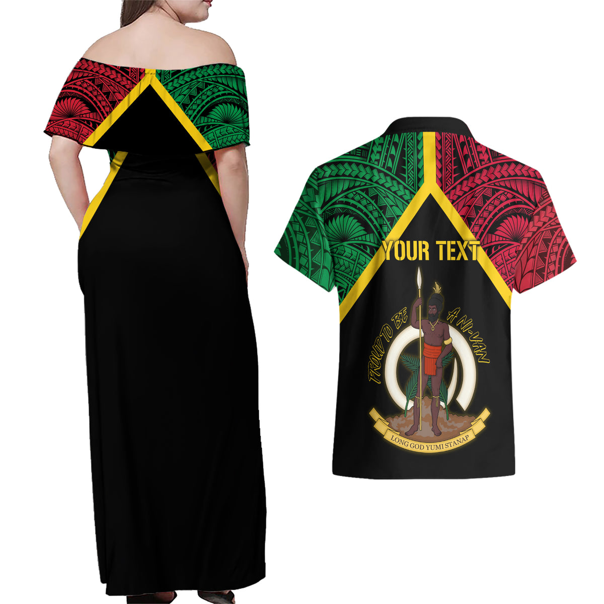Vanuatu 44th Independence Anniversary Couples Matching Off Shoulder Maxi Dress and Hawaiian Shirt
