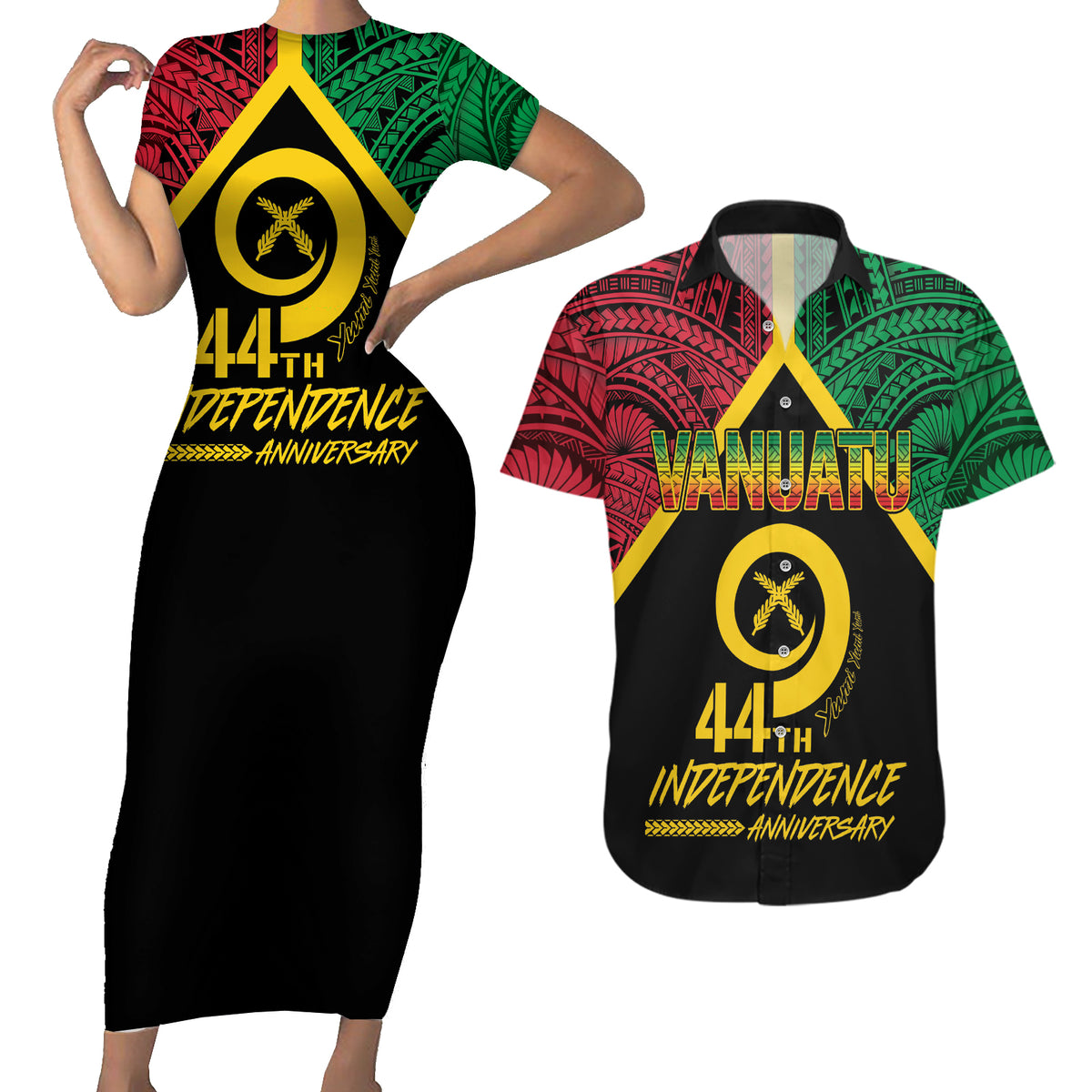 Vanuatu 44th Independence Anniversary Couples Matching Short Sleeve Bodycon Dress and Hawaiian Shirt LT7 Colorful - Polynesian Pride