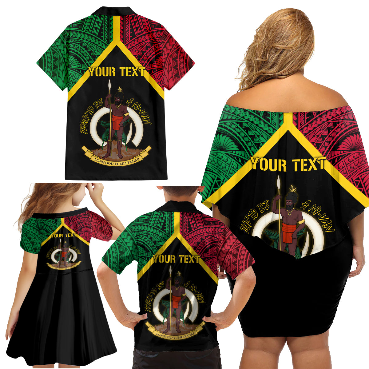 Vanuatu 44th Independence Anniversary Family Matching Off Shoulder Short Dress and Hawaiian Shirt LT7 - Polynesian Pride