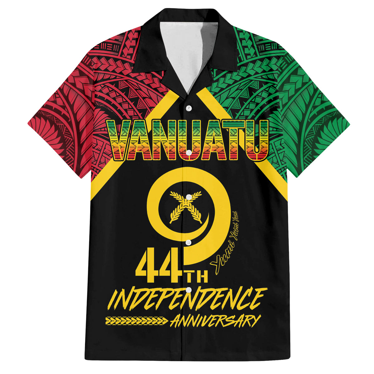 Vanuatu 44th Independence Anniversary Family Matching Off Shoulder Short Dress and Hawaiian Shirt LT7 Dad's Shirt - Short Sleeve Colorful - Polynesian Pride
