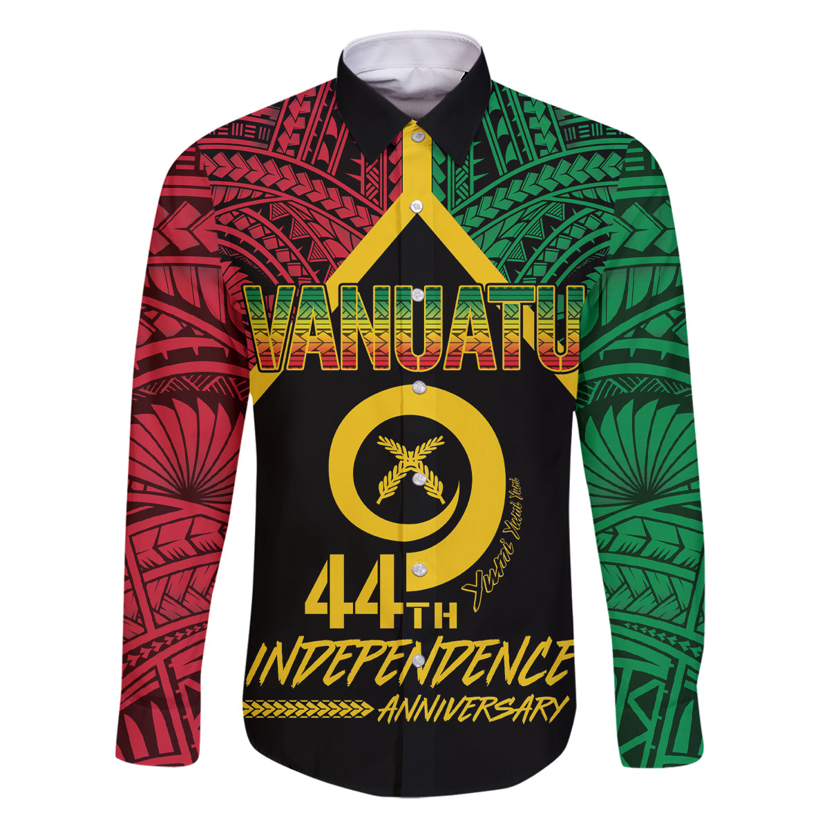 Vanuatu 44th Independence Anniversary Family Matching Puletasi and Hawaiian Shirt LT7 Dad's Shirt - Long Sleeve Colorful - Polynesian Pride