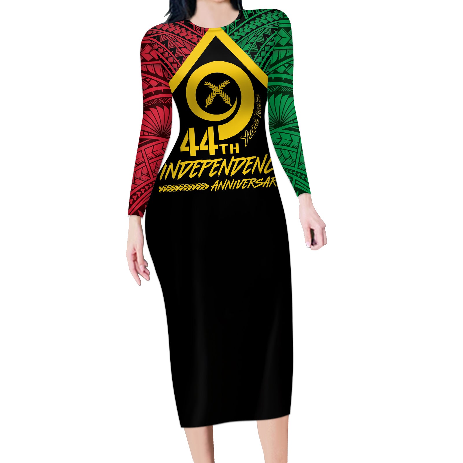 Vanuatu 44th Independence Anniversary Long Sleeve Bodycon Dress