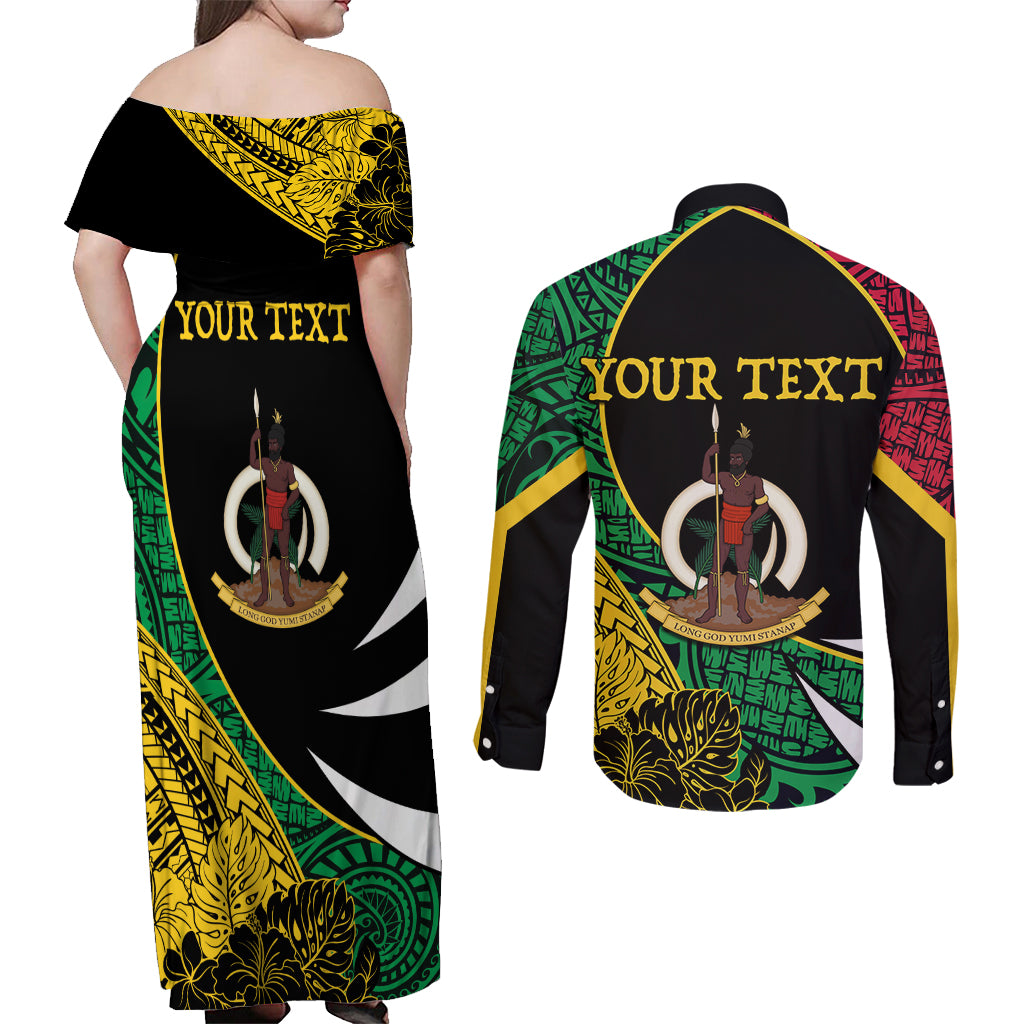 Vanuatu Independence Day Yumi 44 Couples Matching Off Shoulder Maxi Dress and Long Sleeve Button Shirt LT7 - Polynesian Pride