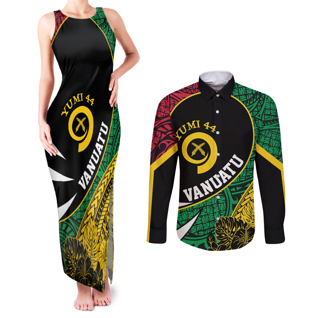 Vanuatu Independence Day Yumi 44 Couples Matching Tank Maxi Dress and Long Sleeve Button Shirt LT7 Colorful - Polynesian Pride