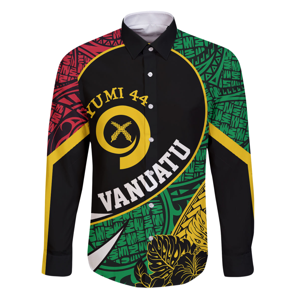 Vanuatu Independence Day Yumi 44 Family Matching Puletasi and Hawaiian Shirt LT7 Dad's Shirt - Long Sleeve Colorful - Polynesian Pride