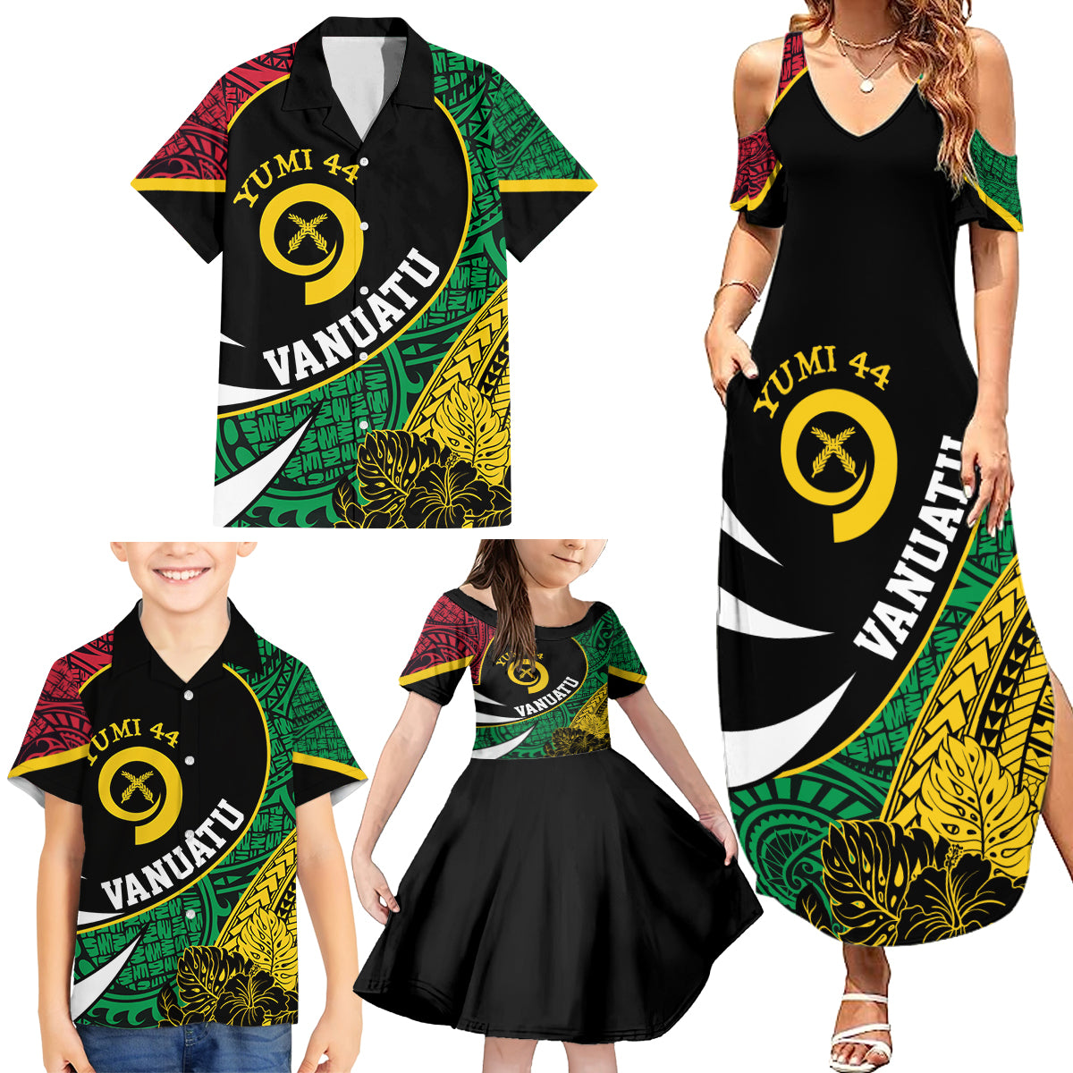 Vanuatu Independence Day Yumi 44 Family Matching Summer Maxi Dress and Hawaiian Shirt LT7 - Polynesian Pride