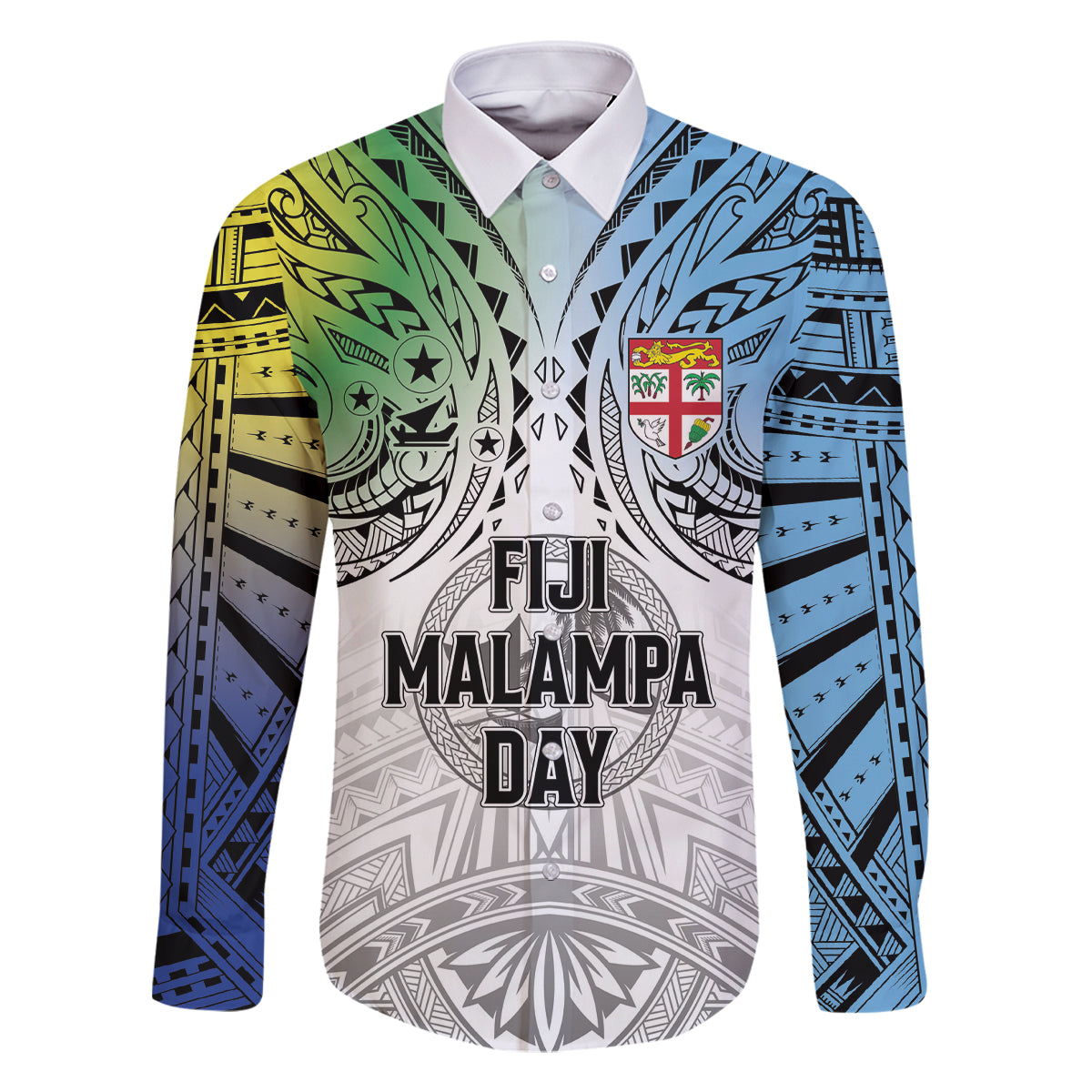 Malampa Fiji Day Family Matching Tank Maxi Dress and Hawaiian Shirt Gradient Style