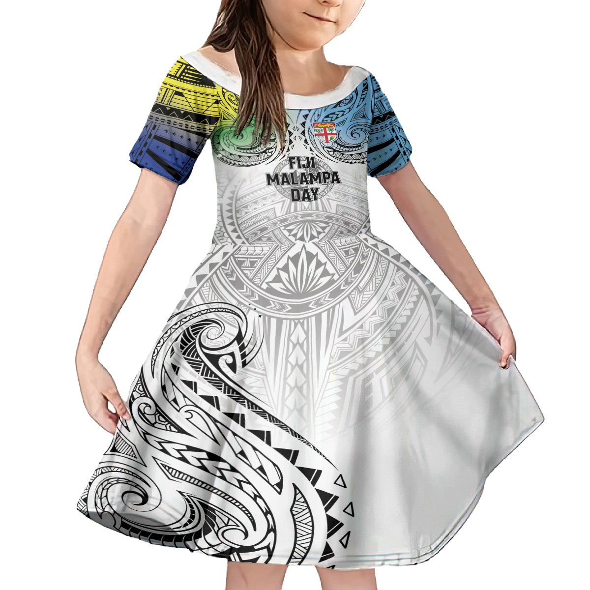 Malampa Fiji Day Kid Short Sleeve Dress Gradient Style