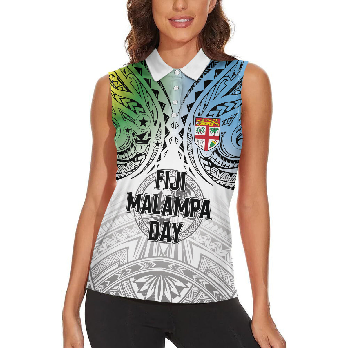 Malampa Fiji Day Women Sleeveless Polo Shirt Gradient Style