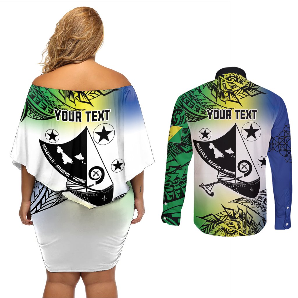 Malampa Day Couples Matching Off Shoulder Short Dress and Long Sleeve Button Shirt Emblem Gradient Style LT7 - Polynesian Pride