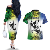 Malampa Day Couples Matching Off The Shoulder Long Sleeve Dress and Hawaiian Shirt Emblem Gradient Style LT7 - Polynesian Pride