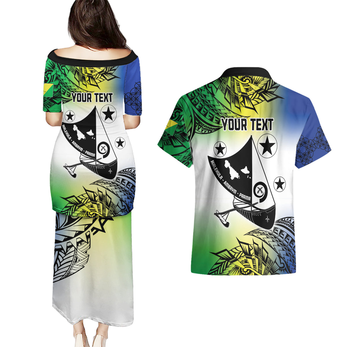 Malampa Day Couples Matching Puletasi and Hawaiian Shirt Emblem Gradient Style LT7 - Polynesian Pride
