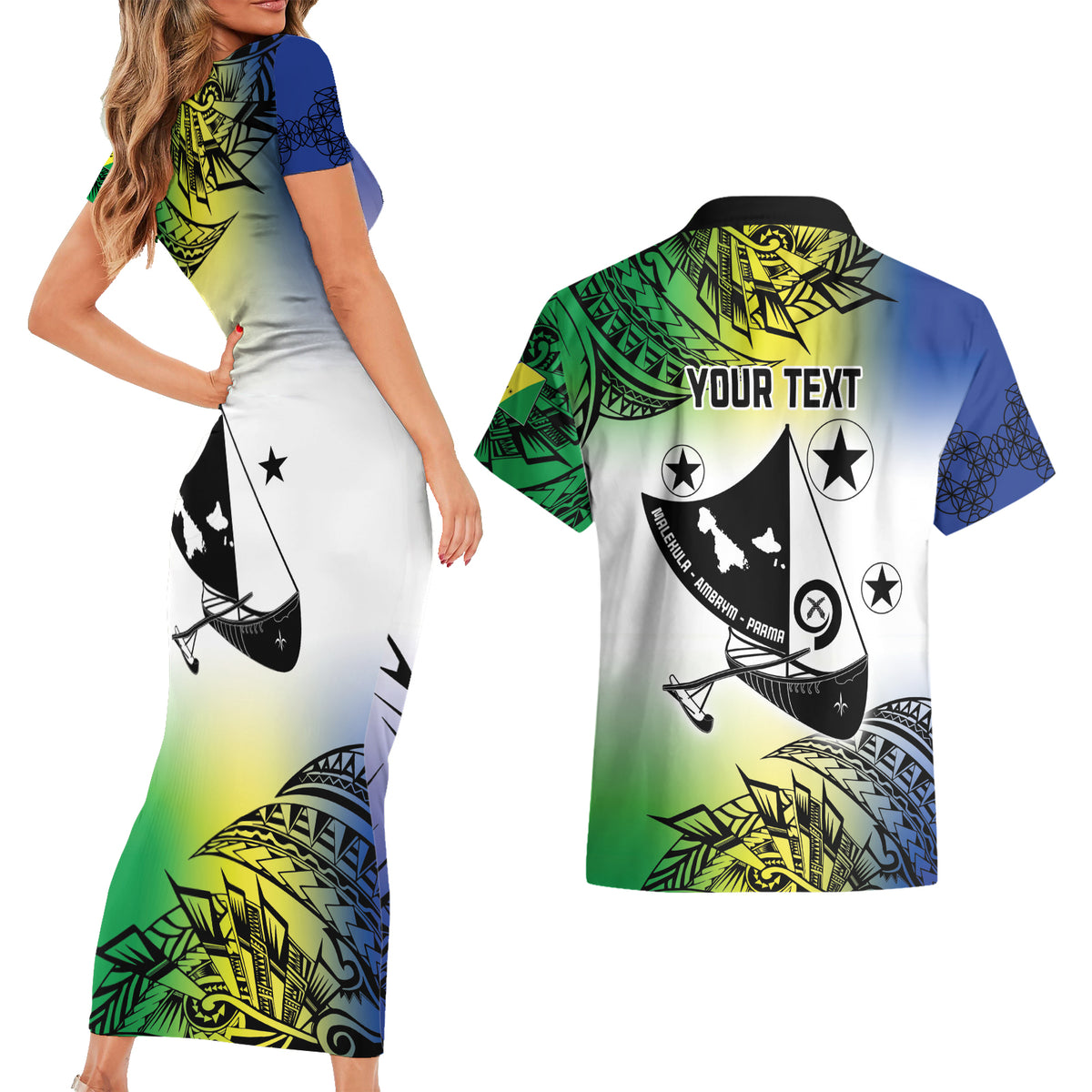 Malampa Day Couples Matching Short Sleeve Bodycon Dress and Hawaiian Shirt Emblem Gradient Style LT7 - Polynesian Pride
