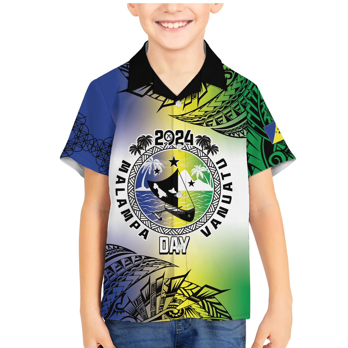 Malampa Day Family Matching Mermaid Dress and Hawaiian Shirt Emblem Gradient Style LT7 Son's Shirt Colorful - Polynesian Pride