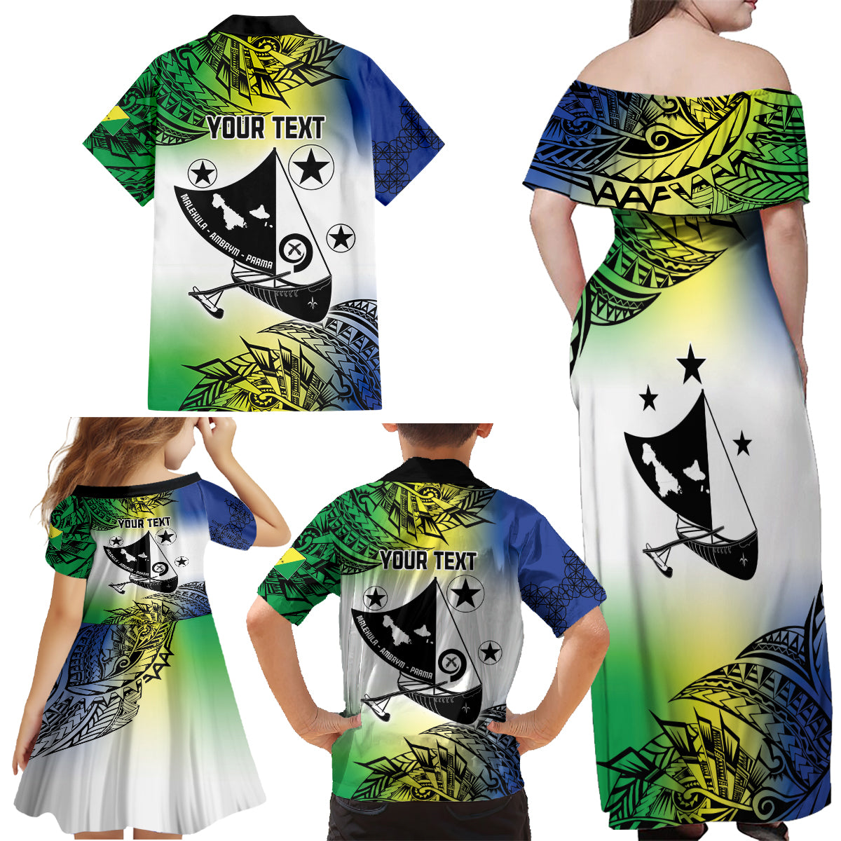 Malampa Day Family Matching Off Shoulder Maxi Dress and Hawaiian Shirt Emblem Gradient Style LT7 - Polynesian Pride