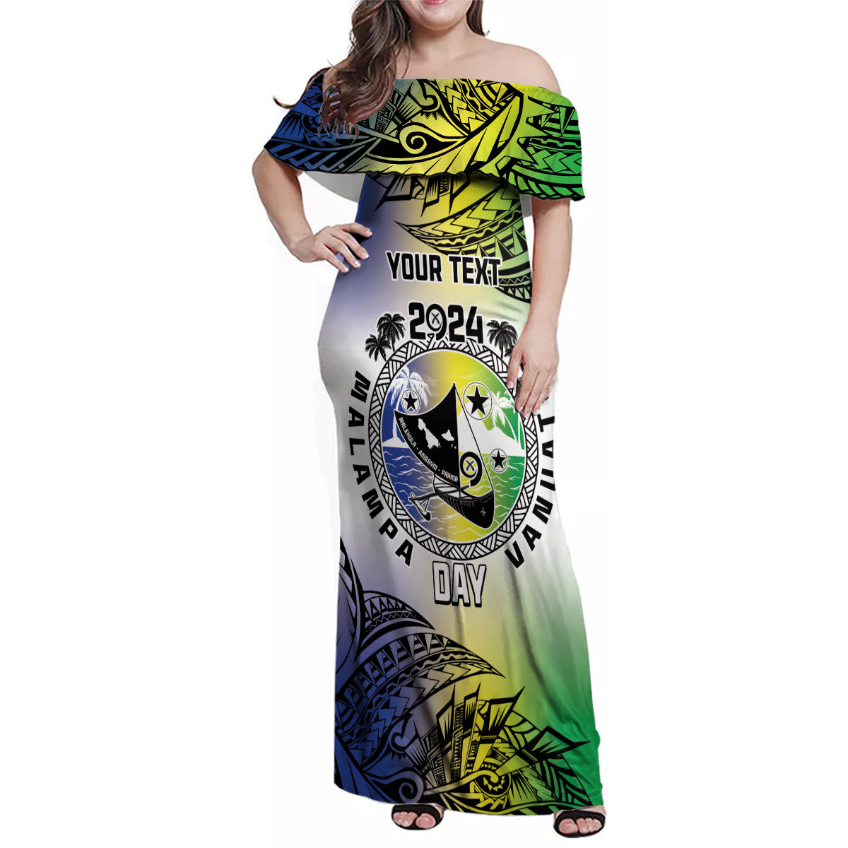 Malampa Day Family Matching Off Shoulder Maxi Dress and Hawaiian Shirt Emblem Gradient Style LT7 Mom's Dress Colorful - Polynesian Pride