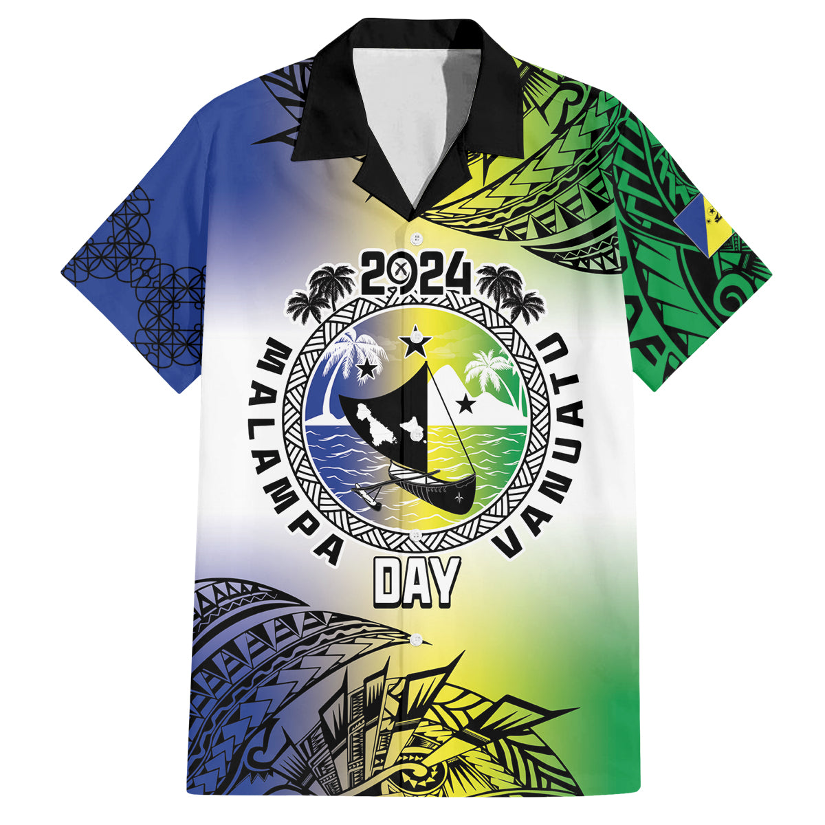 Malampa Day Family Matching Off Shoulder Short Dress and Hawaiian Shirt Emblem Gradient Style LT7 Dad's Shirt - Short Sleeve Colorful - Polynesian Pride