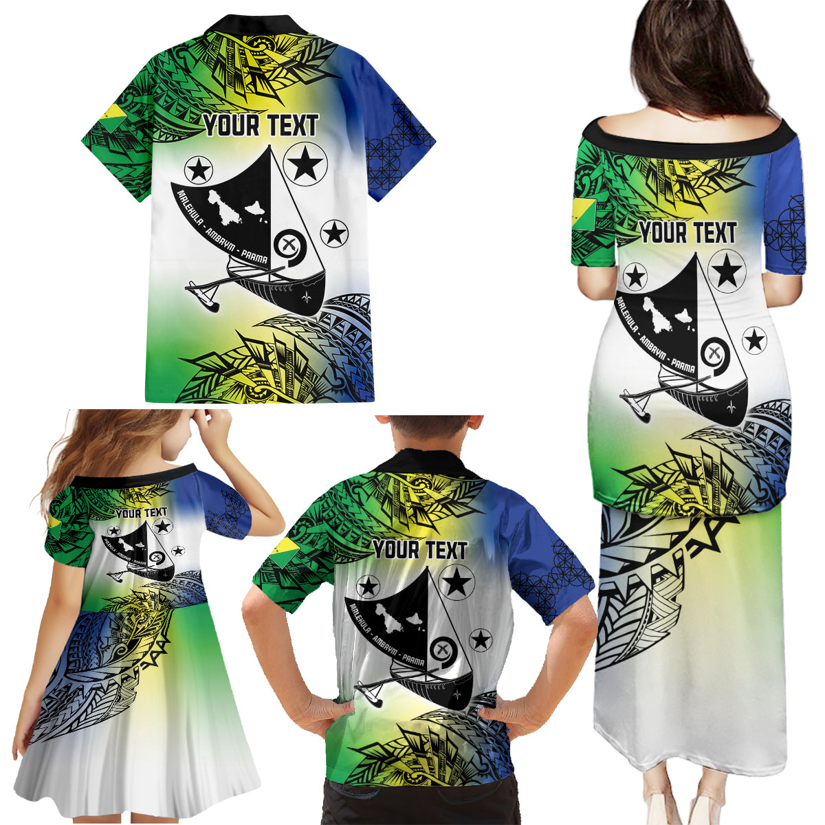 Malampa Day Family Matching Puletasi and Hawaiian Shirt Emblem Gradient Style LT7 - Polynesian Pride