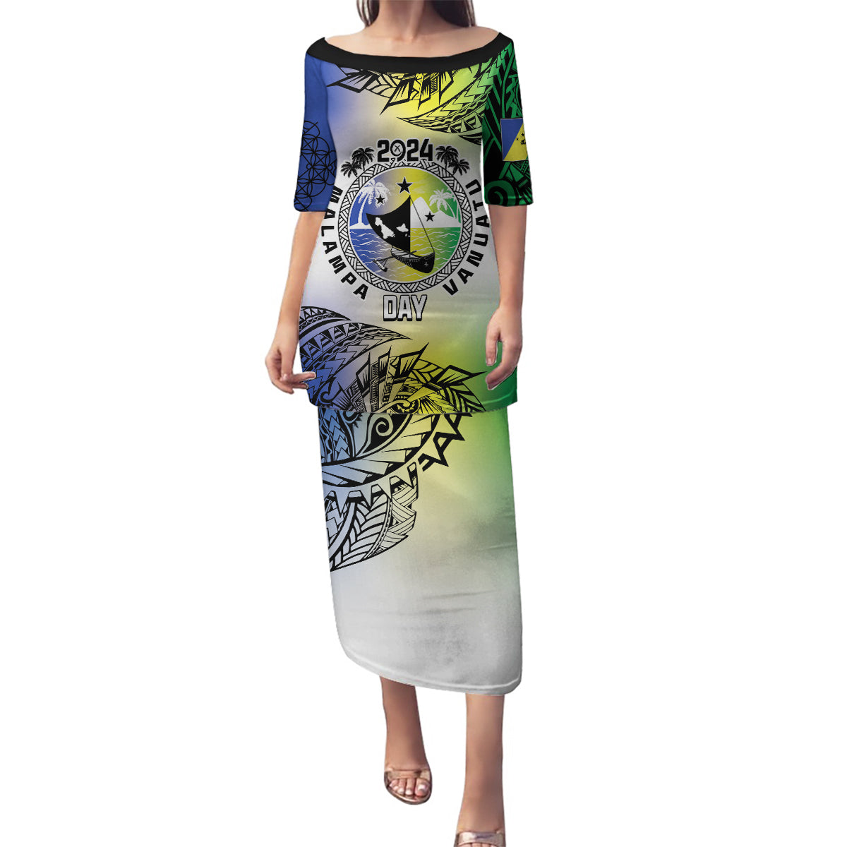 Malampa Day Family Matching Puletasi and Hawaiian Shirt Emblem Gradient Style LT7 Mom's Dress Colorful - Polynesian Pride