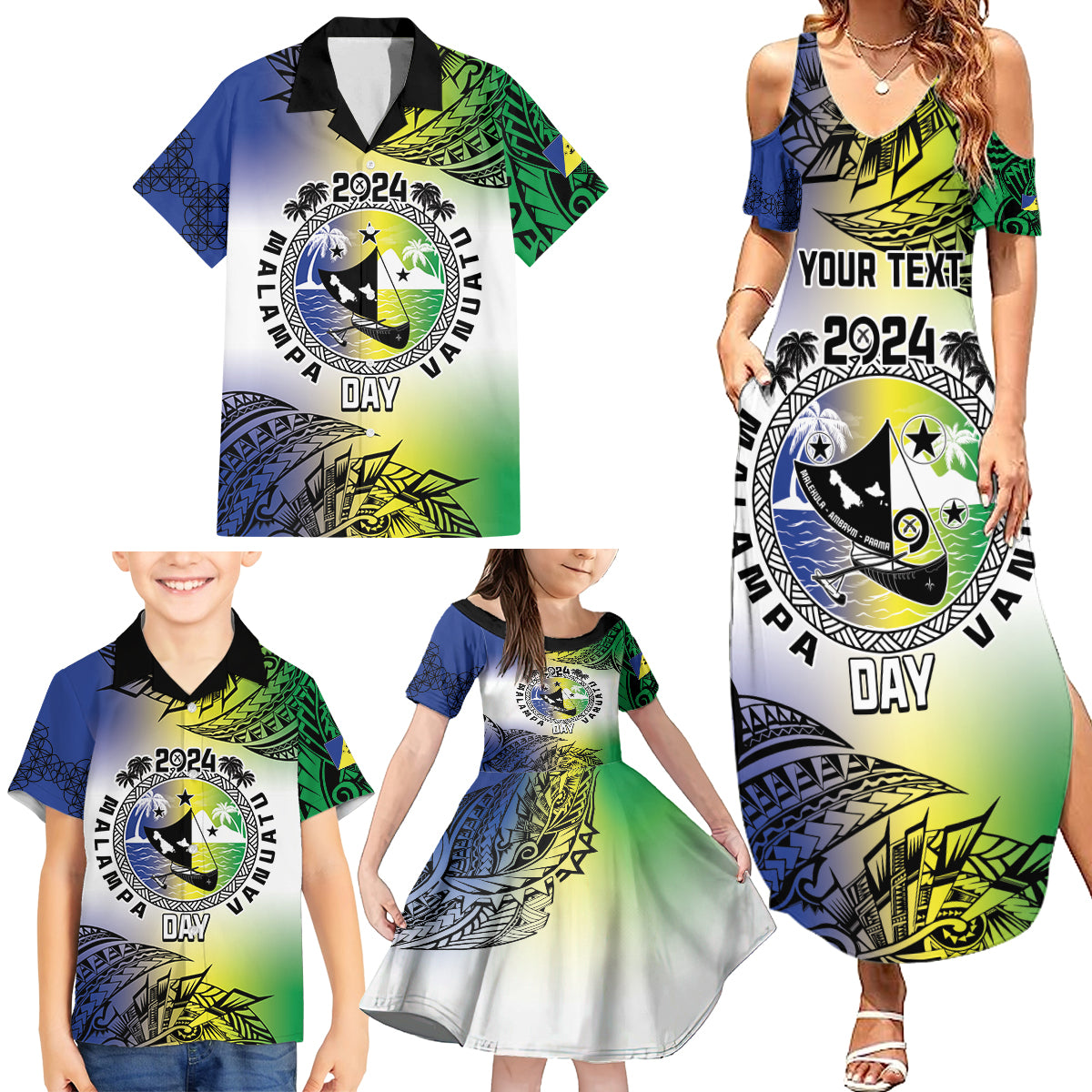 Malampa Day Family Matching Summer Maxi Dress and Hawaiian Shirt Emblem Gradient Style LT7 - Polynesian Pride