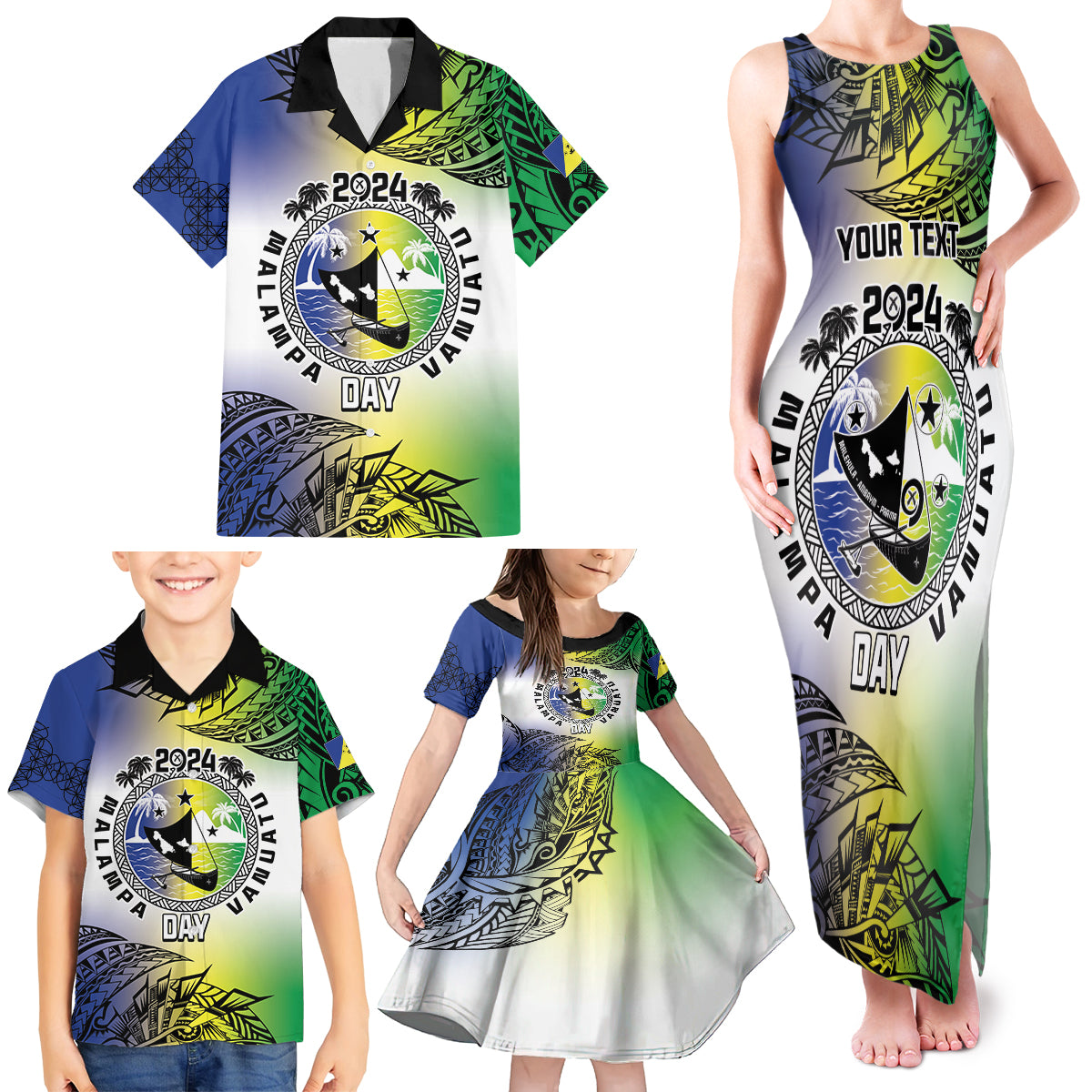 Malampa Day Family Matching Tank Maxi Dress and Hawaiian Shirt Emblem Gradient Style LT7 - Polynesian Pride