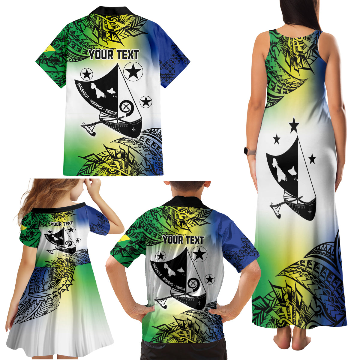 Malampa Day Family Matching Tank Maxi Dress and Hawaiian Shirt Emblem Gradient Style LT7 - Polynesian Pride