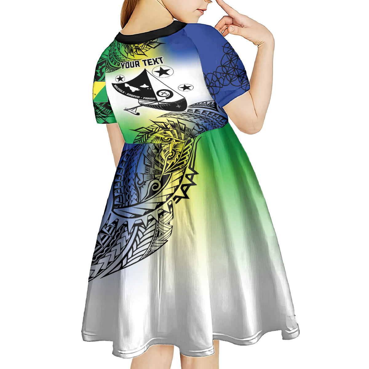 Malampa Day Kid Short Sleeve Dress Emblem Gradient Style LT7 - Polynesian Pride