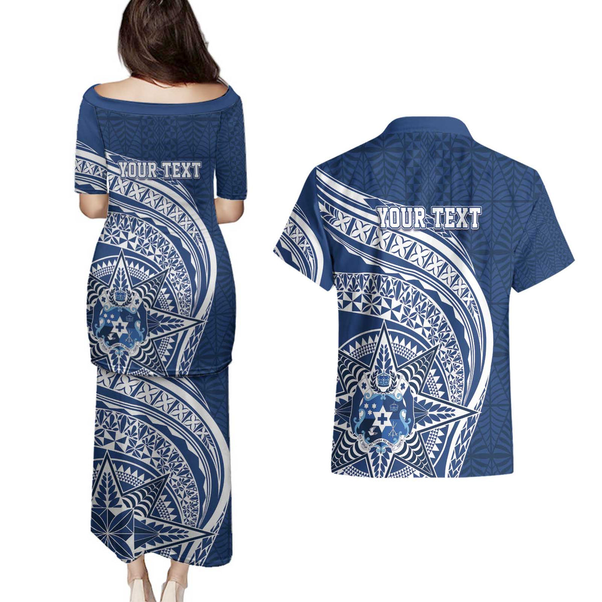 Tonga Queen Salote College Personalized Couples Matching Puletasi and Hawaiian Shirt Ngatu Tokelaufeletoa Motifs
