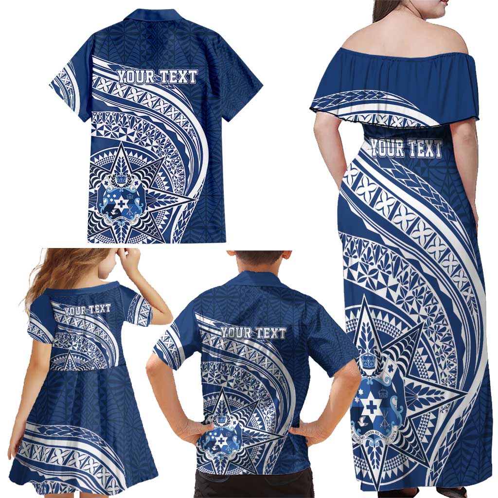 Tonga Queen Salote College Personalized Family Matching Off Shoulder Maxi Dress and Hawaiian Shirt Ngatu Tokelaufeletoa Motifs