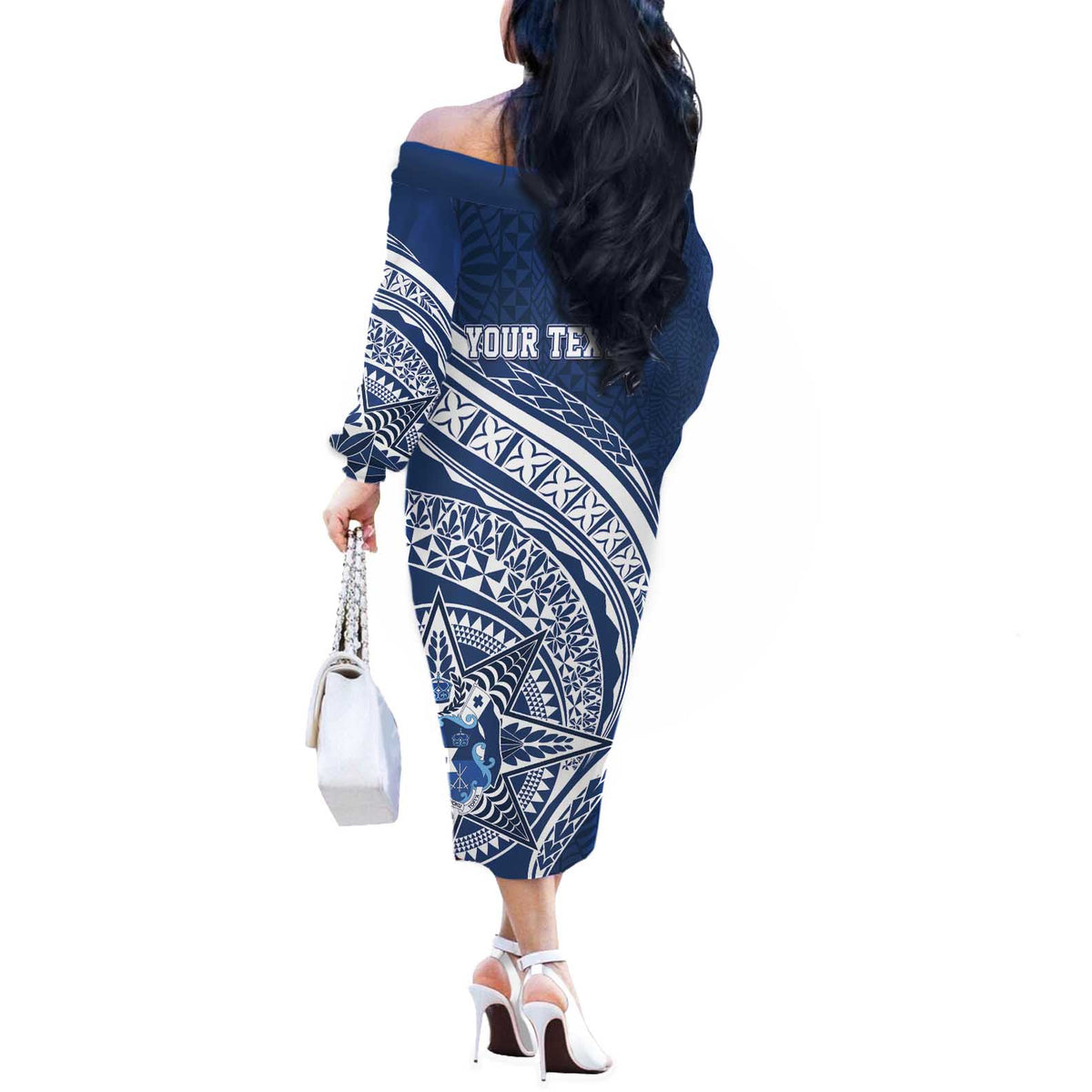 Tonga Queen Salote College Personalized Off The Shoulder Long Sleeve Dress Ngatu Tokelaufeletoa Motifs