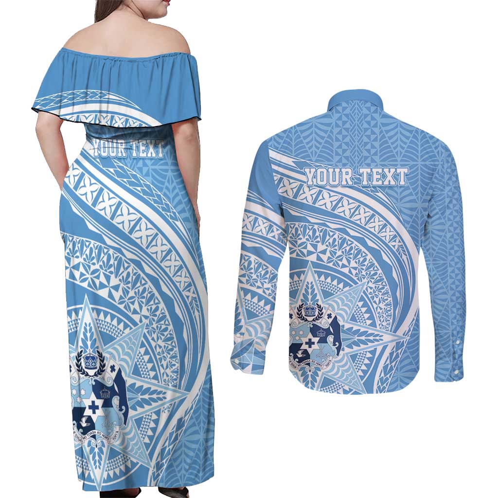 Tonga Apifo'ou Kolisi Personalized Couples Matching Off Shoulder Maxi Dress and Long Sleeve Button Shirt Ngatu Tokelaufeletoa Motifs