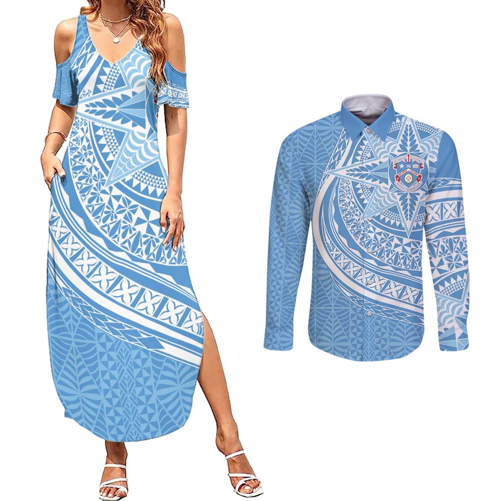 Tonga Apifo'ou Kolisi Personalized Couples Matching Summer Maxi Dress and Long Sleeve Button Shirt Ngatu Tokelaufeletoa Motifs