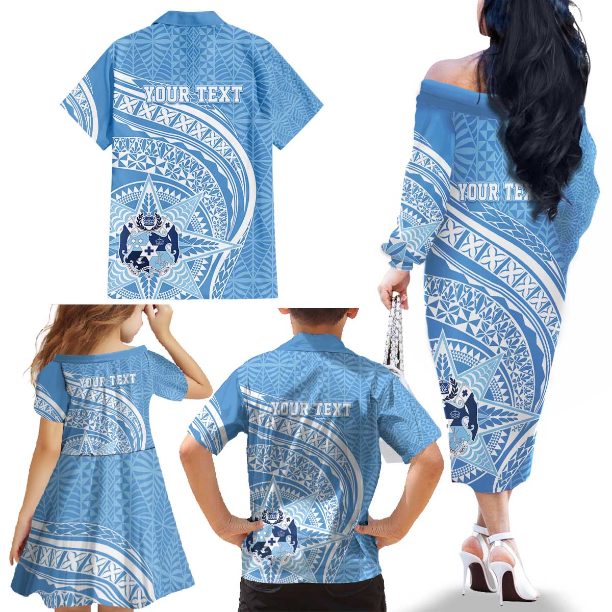 Tonga Apifo'ou Kolisi Personalized Family Matching Off The Shoulder Long Sleeve Dress and Hawaiian Shirt Ngatu Tokelaufeletoa Motifs