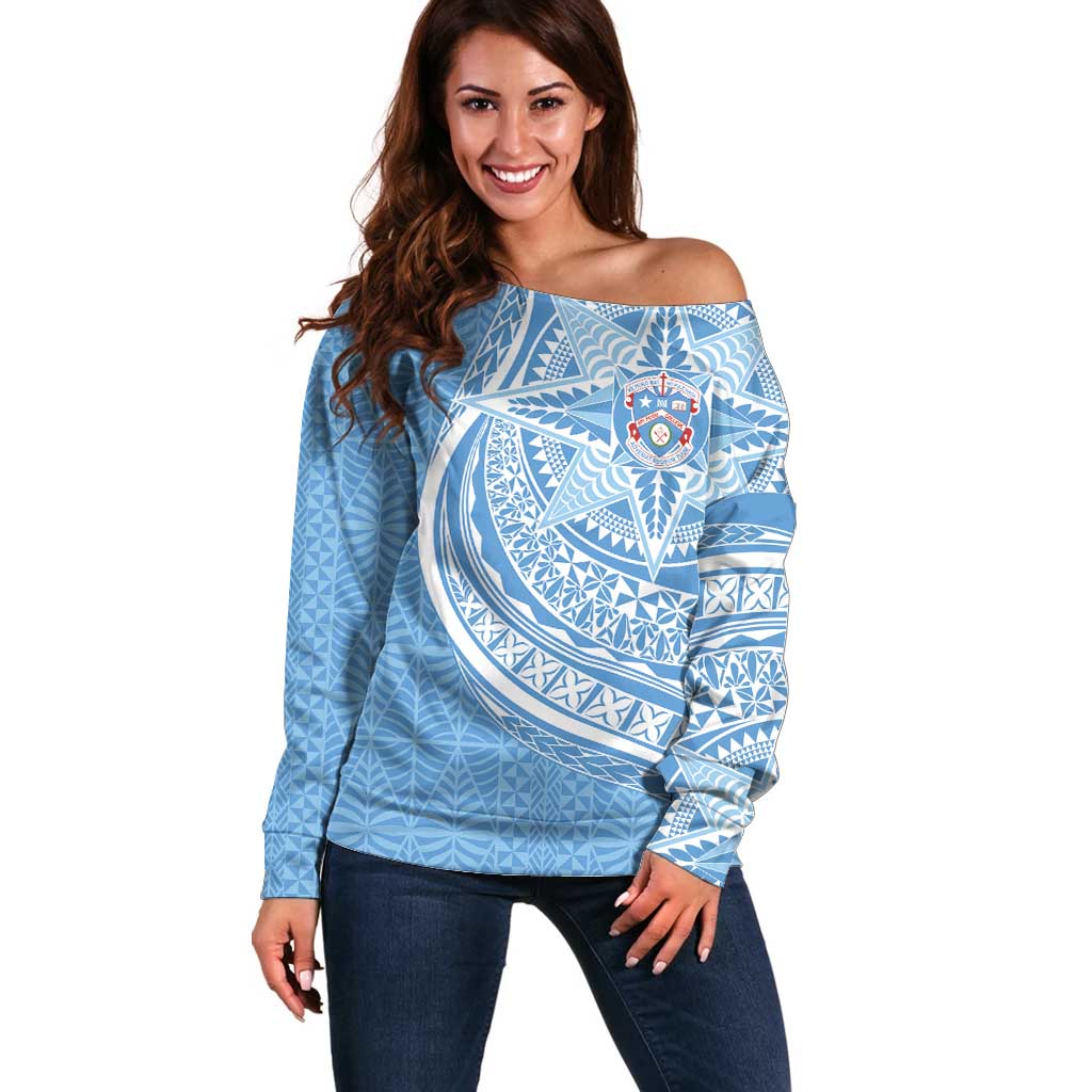 Tonga Apifo'ou Kolisi Personalized Off Shoulder Sweater Ngatu Tokelaufeletoa Motifs